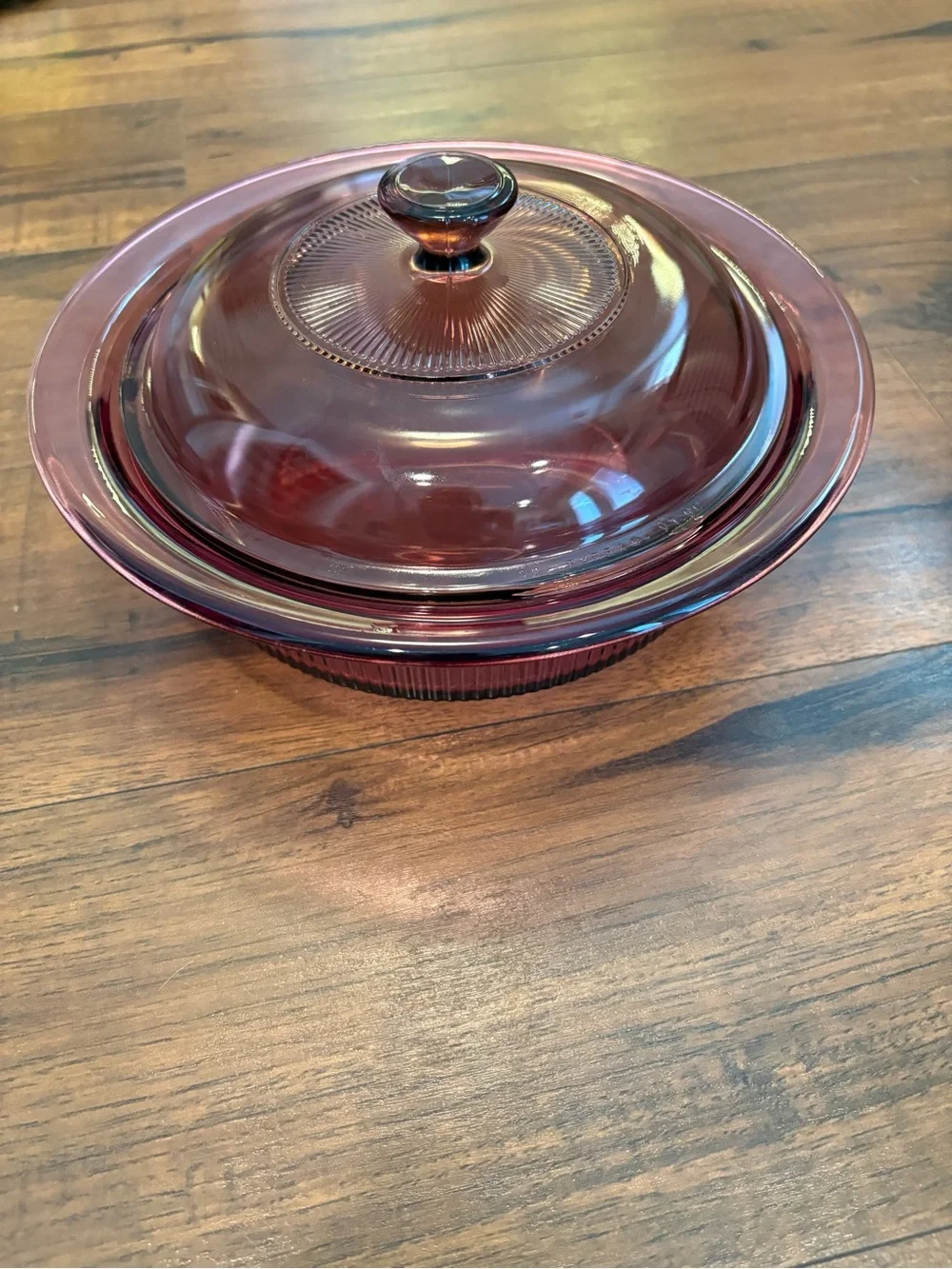 Vintage PYREX VISION Cranberry 1 Qt V-31-B  Round Ribbed Covered Casserole Dish